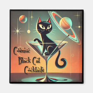 Atomic Futuristic Space Age Black Cat Martini Magnet