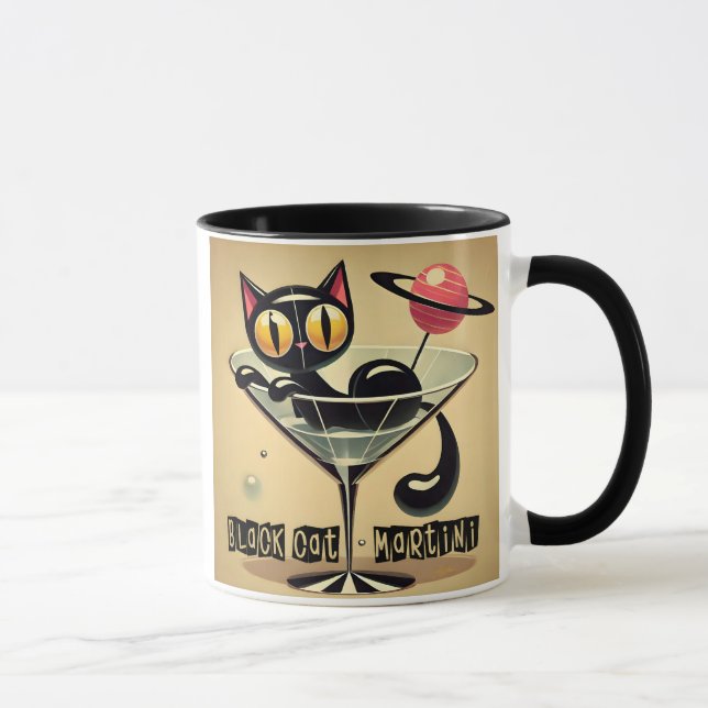 Atomic Futuristic Space Age Black Cat Martini Mug (Right)
