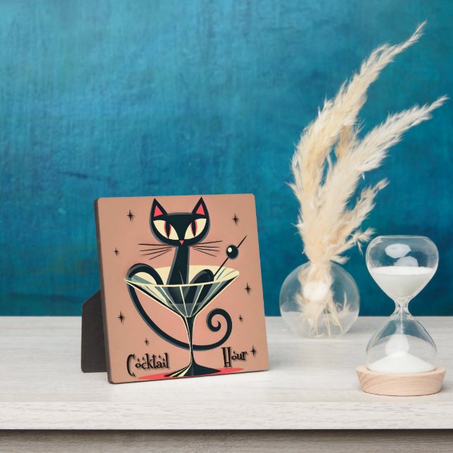 Atomic Futuristic Space Age Black Cat Martini Plaque (Insitu)