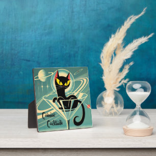 Atomic Futuristic Space Age Black Cat Martini Plaque
