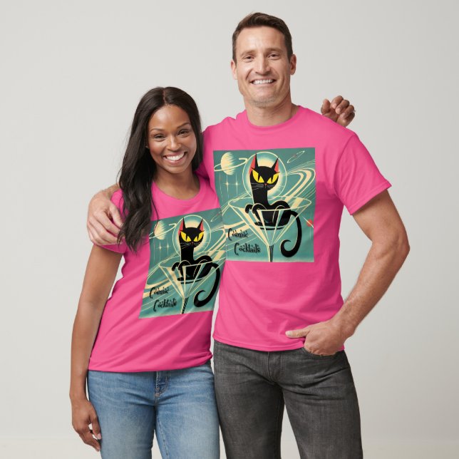 Atomic Futuristic Space Age Black Cat Martini T-Shirt (Unisex)