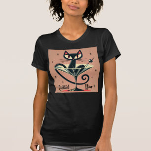 Atomic Futuristic Space Age Black Cat Martini T-Shirt