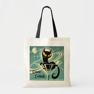 Atomic Futuristic Space Age Black Cat Martini Tote Bag