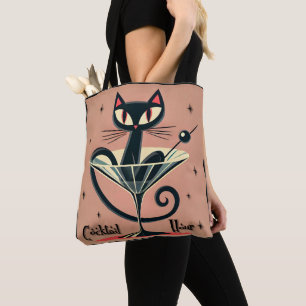 Atomic Futuristic Space Age Black Cat Martini Tote Bag