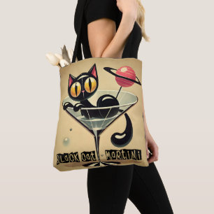 Atomic Futuristic Space Age Black Cat Martini Tote Bag