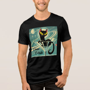 Atomic Futuristic Space Age Black Cat Martini Tri-Blend Shirt