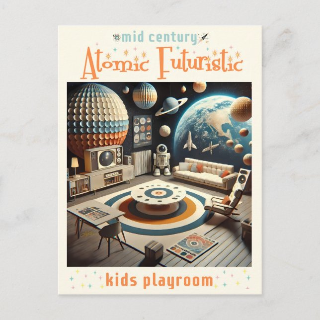 Atomic Futuristic Space Age Kids Playroom Postcard (Front)