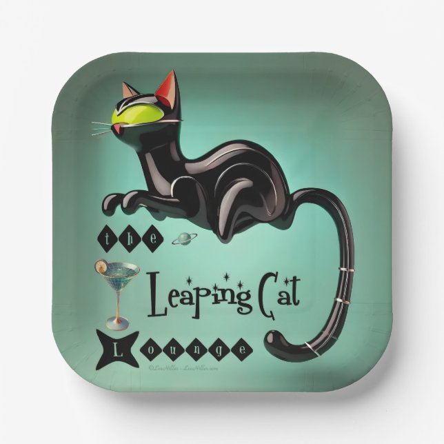 Atomic Futuristic The Leaping Cat Lounge Paper Plate (Front)