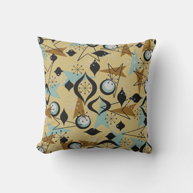 Atomic Gold and Black, Arrows Fifties Throw Pillow (Front)