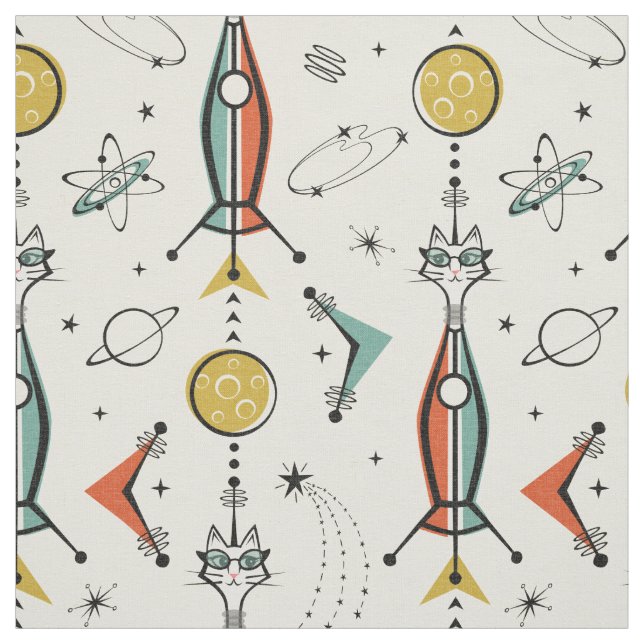 Atomic Kitty Rockets ©studioxtine Fabric (Swatch)