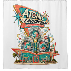 Atomic Laundromat Retro Mid Century Shower Curtain