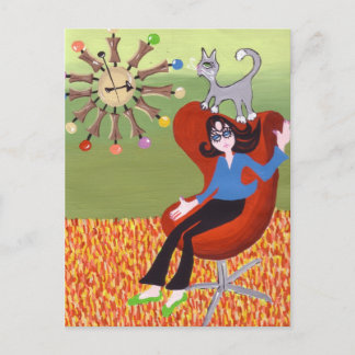 Atomic Lounge with Cool Cat and Girl Postcard