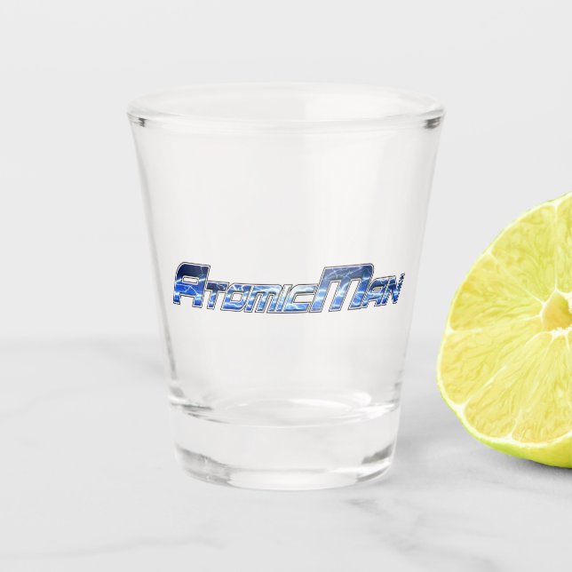 Atomic Man shot glass (Front)