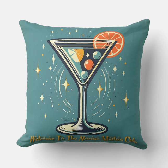 Atomic Martini Club Retro Futuristic Cocktail Cushion (Front)