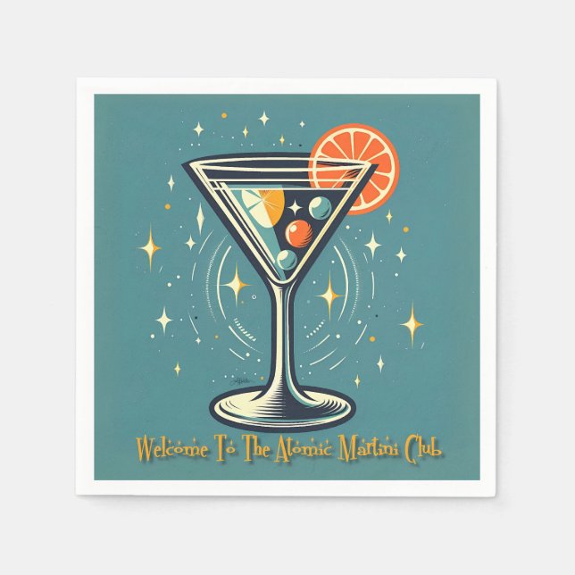 Atomic Martini Club Retro Futuristic Cocktail Napkin (Front)