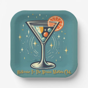 Atomic Martini Club Retro Futuristic Cocktail Paper Plate