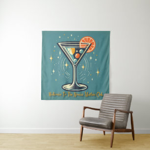 Atomic Martini Club Retro Futuristic Cocktail Tapestry