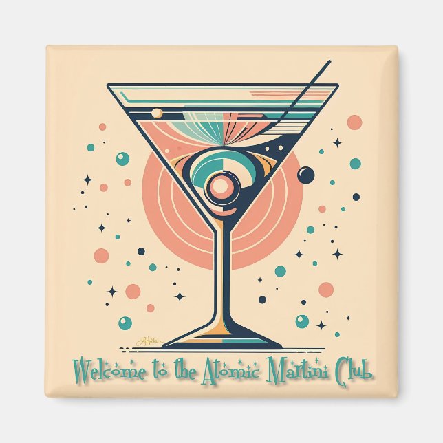 Atomic Martini Club Retro Futuristic Space Age Magnet (Front)