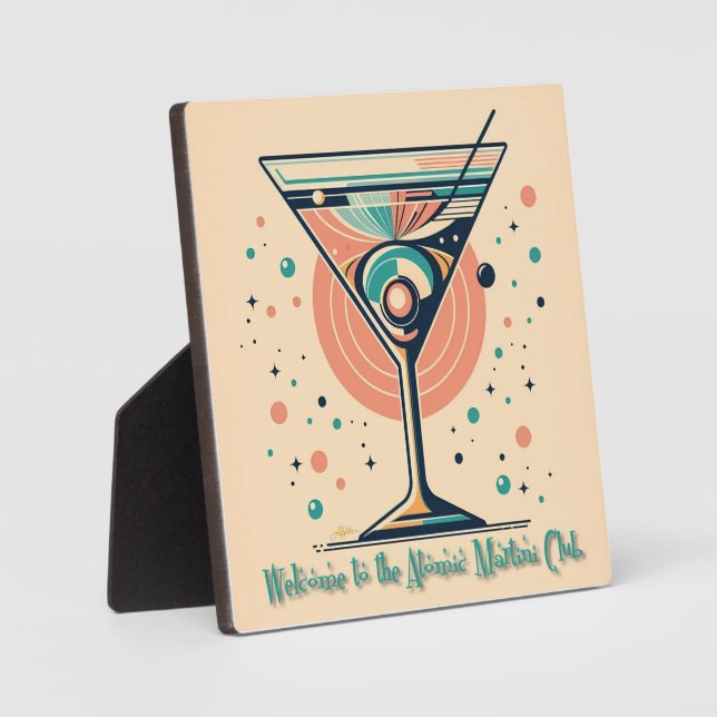 Atomic Martini Club Retro Futuristic Space Age Plaque (Front)