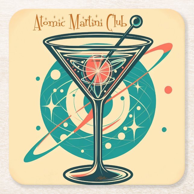 Atomic Martini Club Space Age Square Paper Coaster (Front)