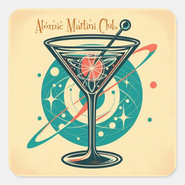 Atomic Martini Club Space Age Square Sticker (Front)