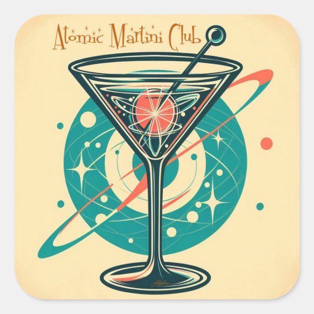 Atomic Martini Club Square Sticker (Front)