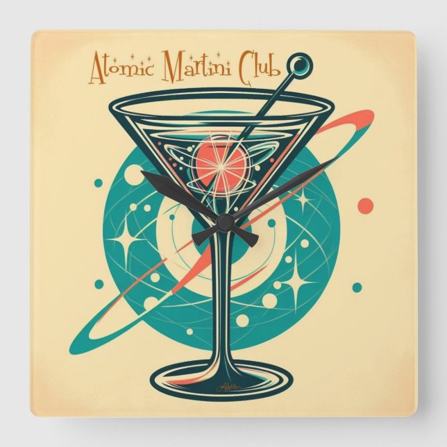 Atomic Martini Club  Square Wall Clock (Front)
