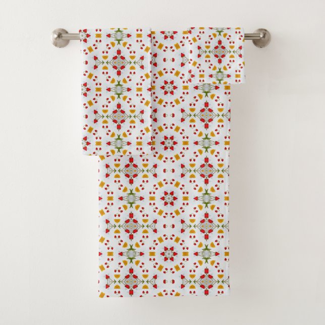 Atomic Mid Century Flower Vintage Bath Towel Set (Insitu)