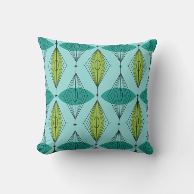 Atomic Ogee and Starbursts Throw Pillow (Front)