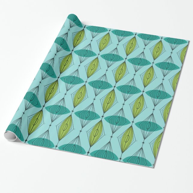 Atomic Ogee and Starbursts Wrapping Paper (Unrolled)