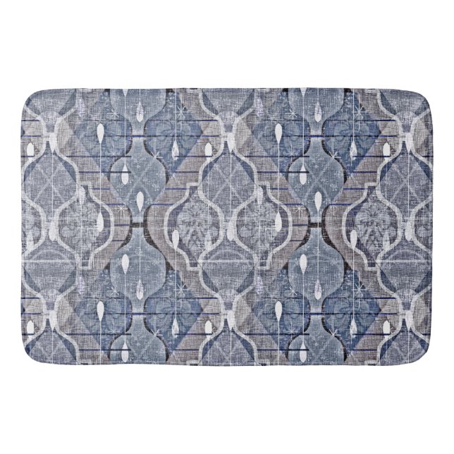 Atomic Ogee Blue Grey Modern Farmhouse Midcentury Bath Mat (Front)