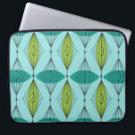 Atomic Ogee & Starbursts Laptop Sleeve<br><div class="desc">Oh, gee! It’s an Atomic Ogee and Starbursts Laptop Sleeve! It’s a modern take on a classic pattern (a mid century modern take, to be exact). This design features an aqua background with teal and green oval shapes overlaying black, vertical lines of atomic diamonds and starbursts. This mod product brings...</div>