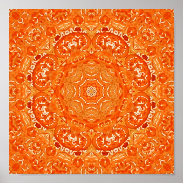 Atomic Orange Watercolor Mandala Poster (Front)
