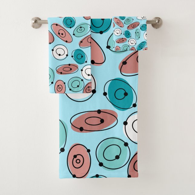 Atomic Ovals Turquoise Bath Towel Set (Insitu)