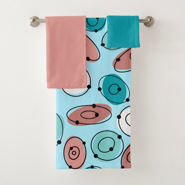 Atomic Ovals Turquoise Bath Towel Set (Insitu)