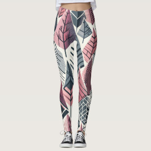 Atomic Pink Grey Geometric Trees Pattern Leggings
