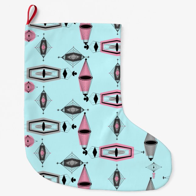 Atomic Pink & Grey Pattern Christmas Stocking (Front)