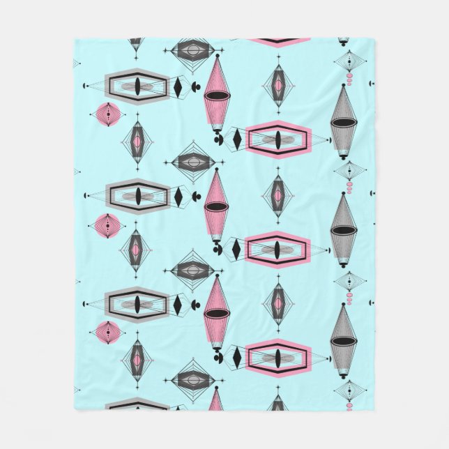 Atomic Pink & Grey Pattern Fleece Blanket (Front)