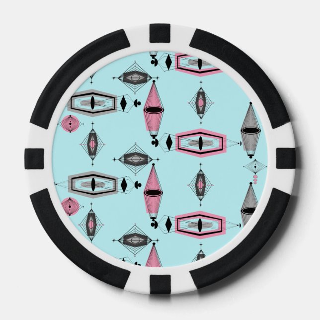 Atomic Pink & Grey Pattern Poker Chips (Front)