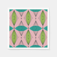 Atomic Pink Ogee and Starbursts Paper Napkins