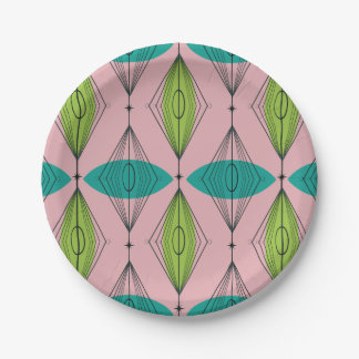 Atomic Pink Ogee and Starbursts Paper Plates