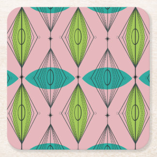 Atomic Pink Ogee & Starburst Hard Paper Coaster