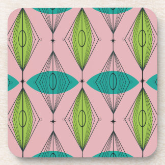 Atomic Pink Ogee & Starburst Hard Plastic Coaster