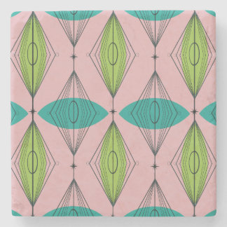 Atomic Pink Ogee & Starburst Marble Stone Coaster