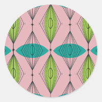 Atomic Pink Ogee & Starburst Round Stickers