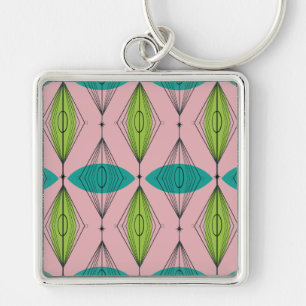 Atomic Pink Ogee & Starburst Square Keychain