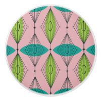 Atomic Pink Ogee & Starbursts Ceramic Knob