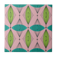 Atomic Pink Ogee & Starbursts Ceramic Tile