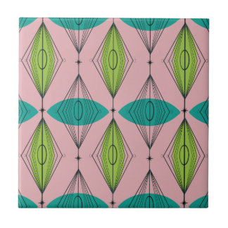 Atomic Pink Ogee & Starbursts Ceramic Tile