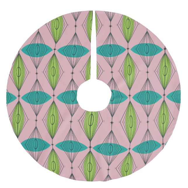 Atomic Pink Ogee & Starbursts Christmas Tree Skirt (Front)